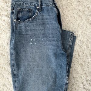 FashionNova distressed medium wash mom jeans
